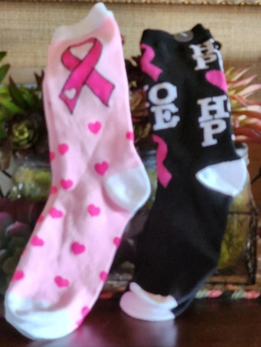 Pink & Black Breast Cancer Awareness Socks - 2 Pair